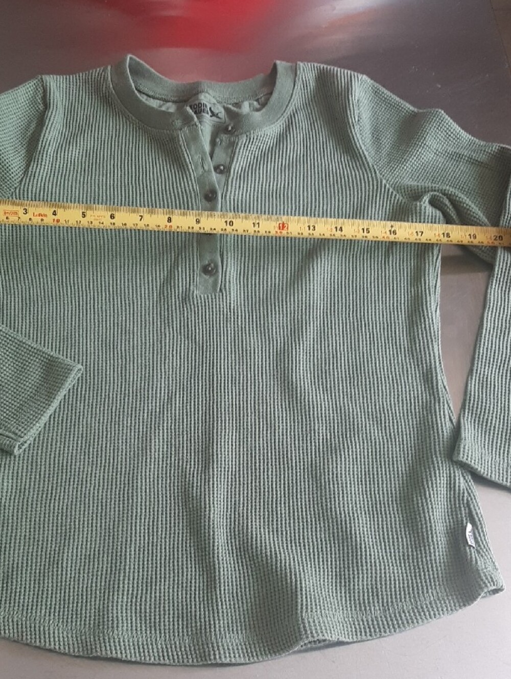 Eddie Bauer💚EUC Light Hunter Green Waffle Henley Long-Sleeve Top Sz S/M - Picture 5 of 6